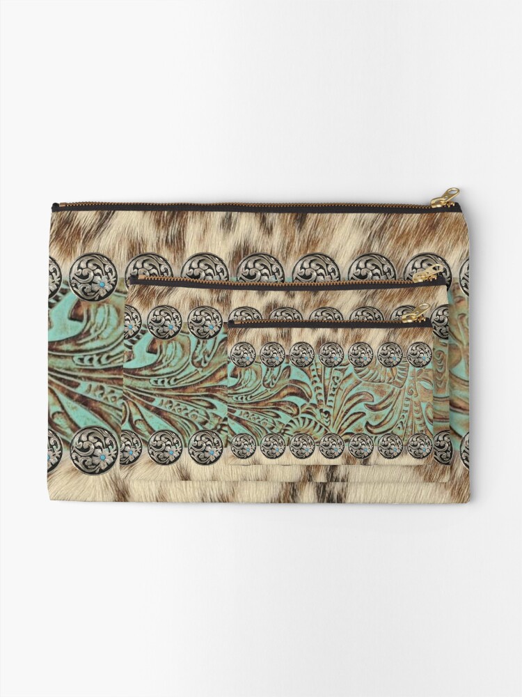 Alternate view of Rustic brown beige teal western country cowboy fashion Zipper Pouch