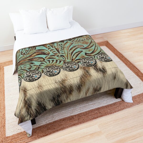 Rustic brown beige teal western country cowboy fashion Comforter