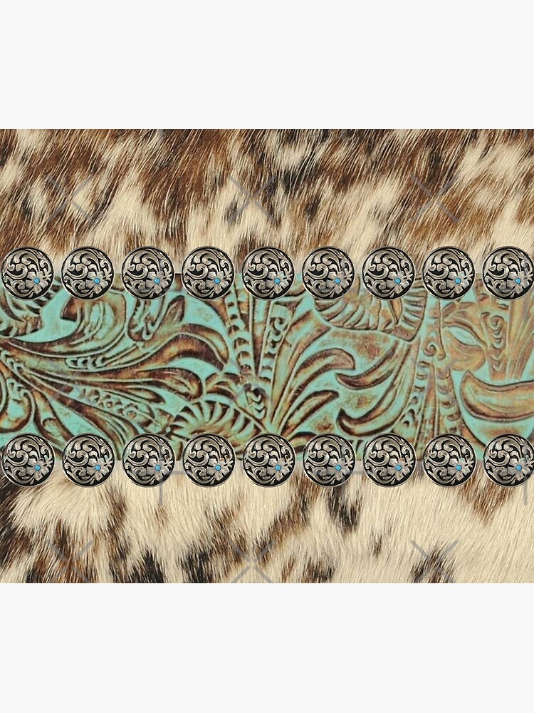 Rustic brown cowhide teal western country tooled leather by lfang77