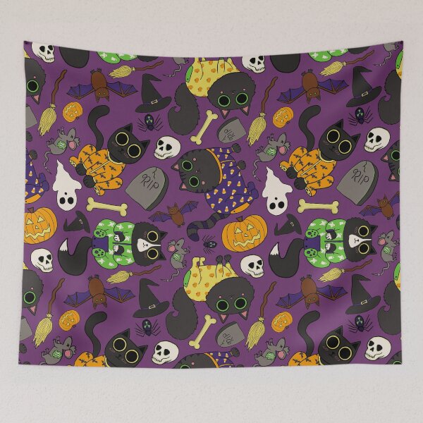 Item preview, Halloween Cats Pajamas Pattern - Spooky Cute Black Cats Pattern - Halloween Purple Black Cats Pattern - Purple  designed and sold by EcoElsa.