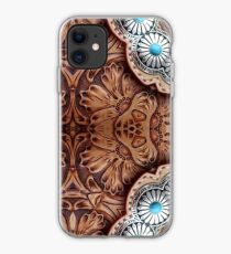 Türkis braun Cowboy Stammes-Western-Land Tooled Leder iPhone-Hülle & Cover