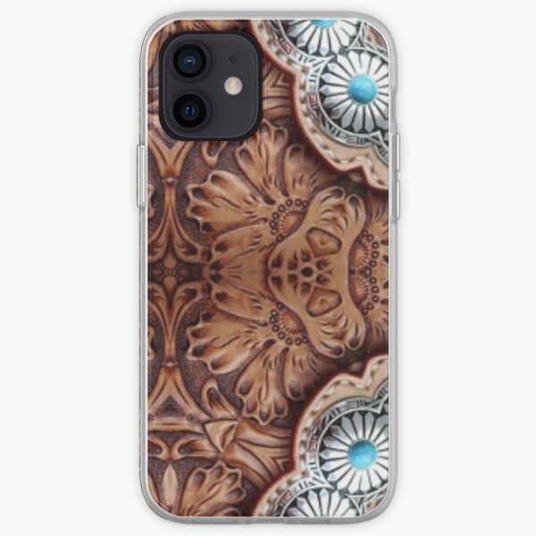 turquoise brown cowboy tribal Western country Tooled Leather iPhone Soft Case