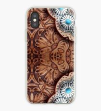 turquoise brown cowboy tribal Western country Tooled Leather iPhone Case