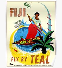 TEAL AIRWAYS : Vintage Fly to Fiji Advertising Print Poster
