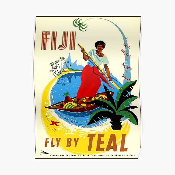 TEAL AIRWAYS : Vintage Fly to Fiji Advertising Print Poster