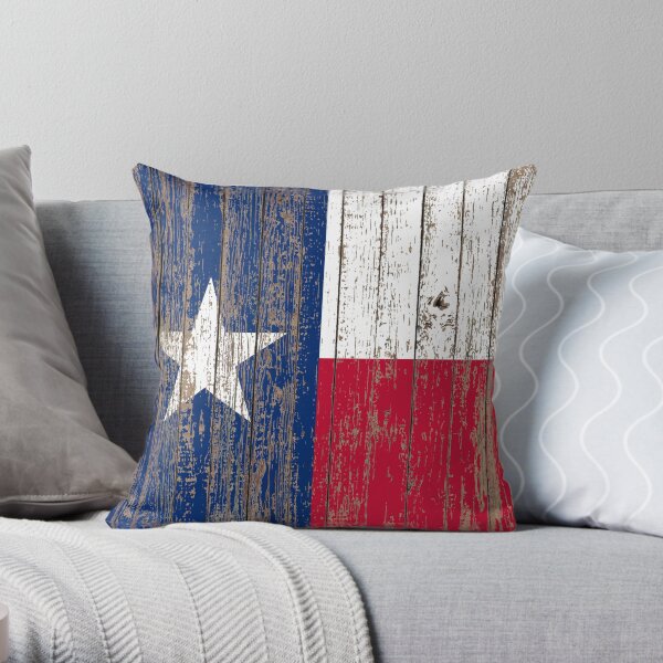 Primitive Woodgrain Western Country Lone Star Flag Of Texas Throw Pillow