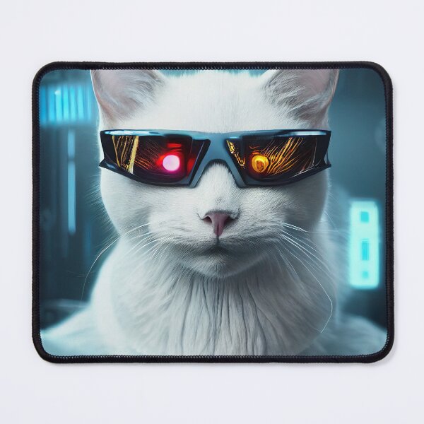 Artikelvorschau, Porträt einer digitalisierten Katze mit Laserbrillen-Aufkleber entworfen und verkauft von TheCreativeFab.