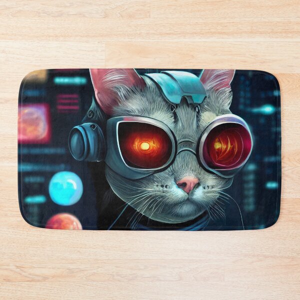 Item preview, Evil Dystopian Digitalized Cat Sticker designed and sold by TheCreativeFab.