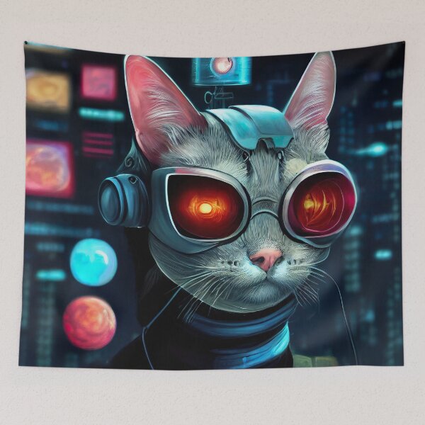 Item preview, Evil Dystopian Digitalized Cat Sticker designed and sold by TheCreativeFab.