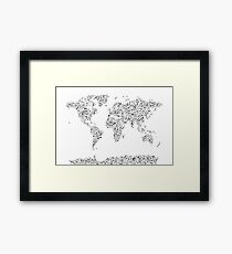 Music Notes Map of the World Framed Print