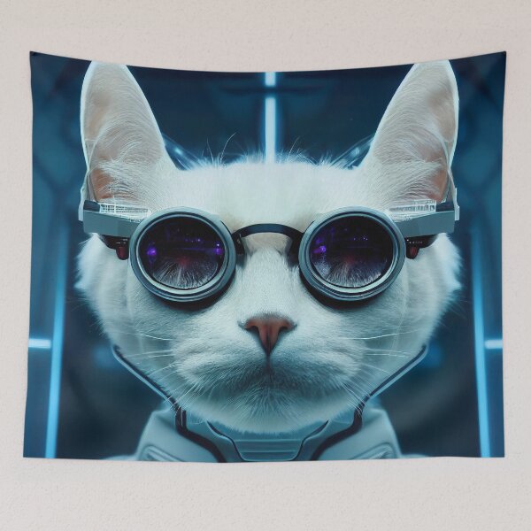 Item preview, Dystopian Digitalized Cat Sticker designed and sold by TheCreativeFab.