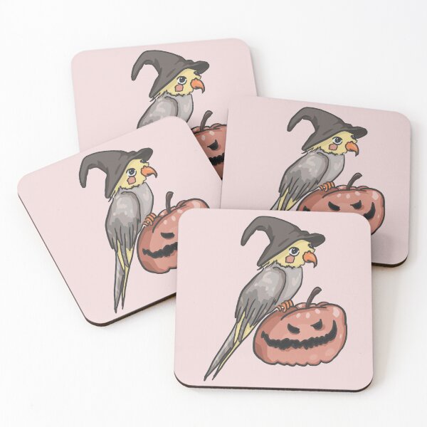 Item preview, Halloween themed cockatiel with pumpkin and witch hat designed and sold by Azaswi.