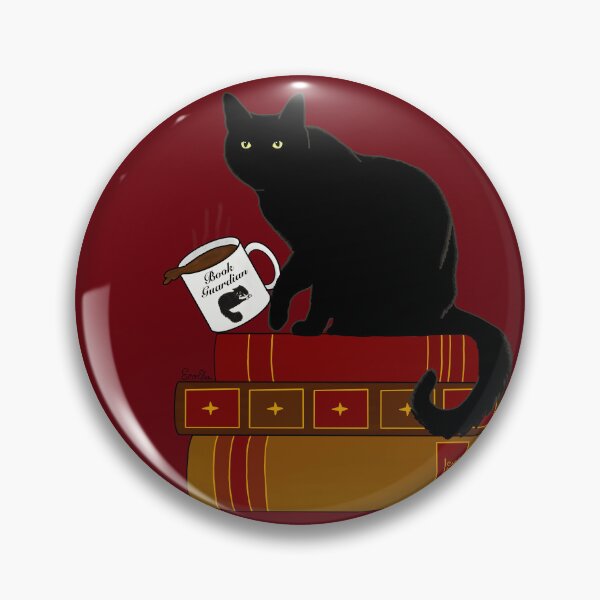 Item preview, Cat Book Guardian - Black Kitty Guarding Books -  Black Cat Book Guardian - Rosewood Background designed and sold by EcoElsa.