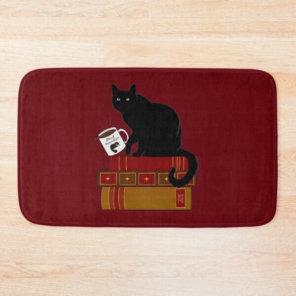 Item preview, Cat Book Guardian - Black Kitty Guarding Books -  Black Cat Book Guardian - Rosewood Background designed and sold by EcoElsa.