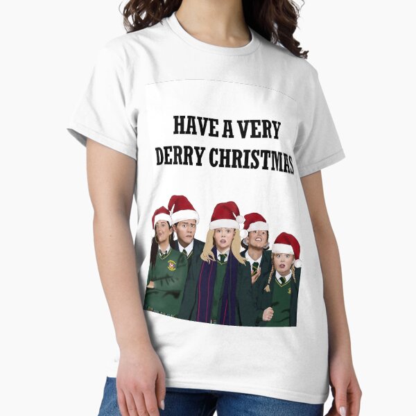 Vista previa del artículo con la obra «“¡Que tengas una Navidad muy Derry!” Tarjeta de Navidad de Derry Girls Tarjetas de felicitación», diseñado y vendido por Sweetie Darling  Design.