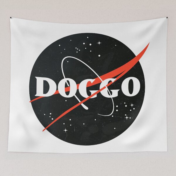 Item preview, Doggo, Nasa Inspired logo, quality logo Black Color with Grunge Texture, Guaranteed best gift for all dog lovers designed and sold by Galactic Fur Baby Federation.