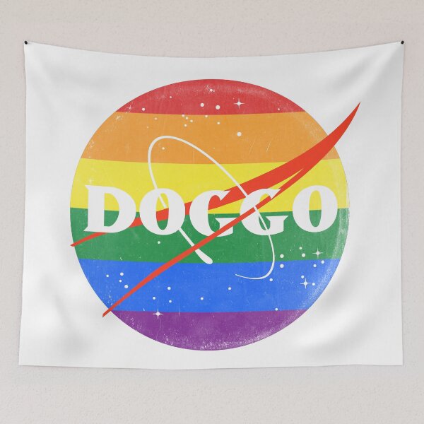 Item preview, Doggo, Nasa Inspired logo, LGBTQ quality logo with extreme faded grunge texture, Guaranteed best gift for all dog lovers designed and sold by Galactic Fur Baby Federation.