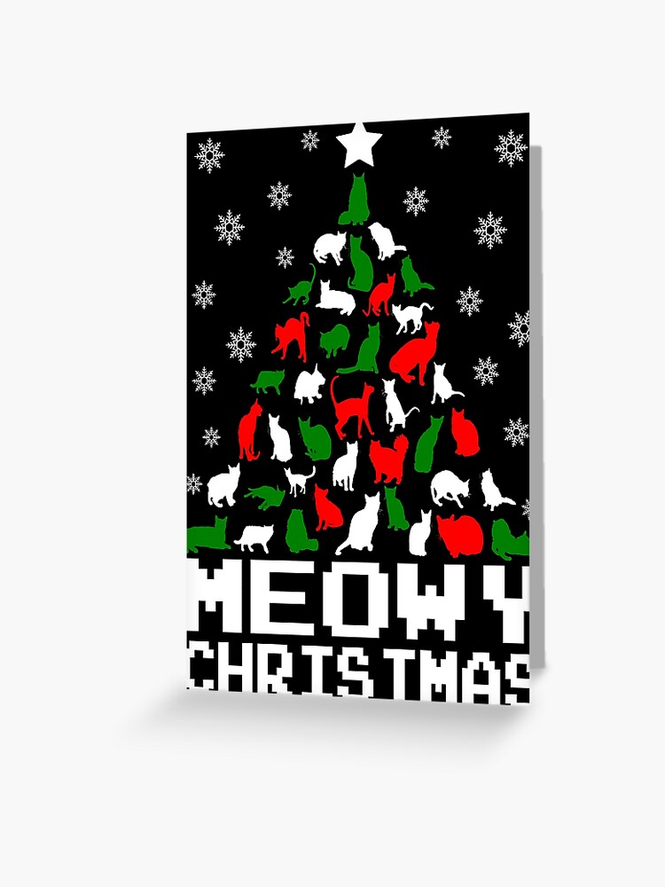 Thumbnail 1 of 2, Greeting Card, Meowy Christmas Cat Tree designed and sold by EthosWear.