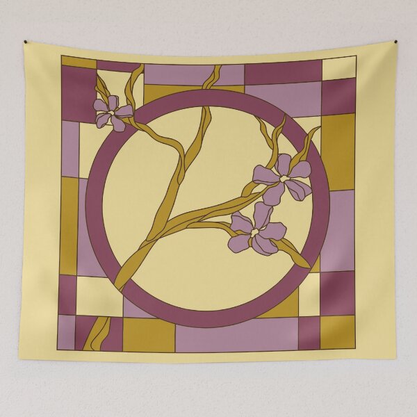 Item preview, Modern Art Nouveau flowers circle purple yellow designed and sold by aapshop.