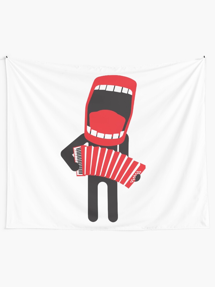 Alternate view of loud singing accordion player Tapestry