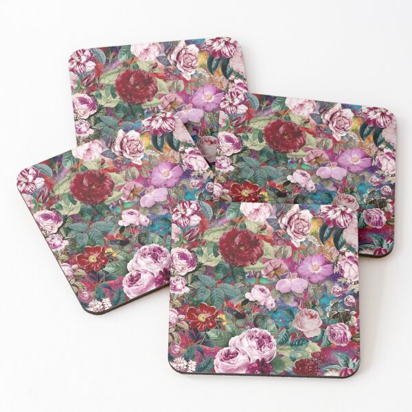 Item preview, Vintage floral pink roses And fuchsia flowers exotic garden, botanical illustration, multicoloured red floral pattern designed and sold by ZeinabTaha.