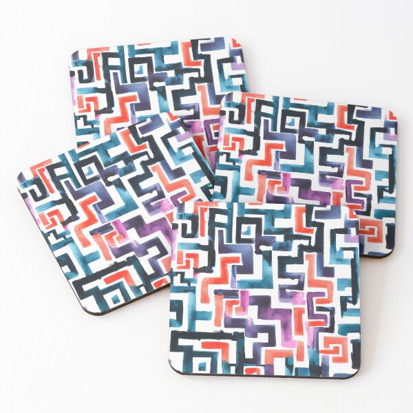 Item preview, Watercolor Geometric Labyrinth, Blue, Red, Orange, Purple designed and sold by Michelebuttons.