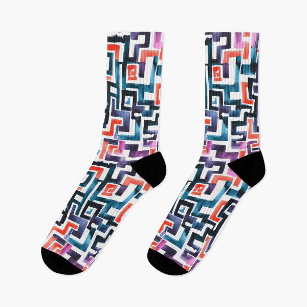 Item preview, Watercolor Geometric Labyrinth, Blue, Red, Orange, Purple designed and sold by Michelebuttons.
