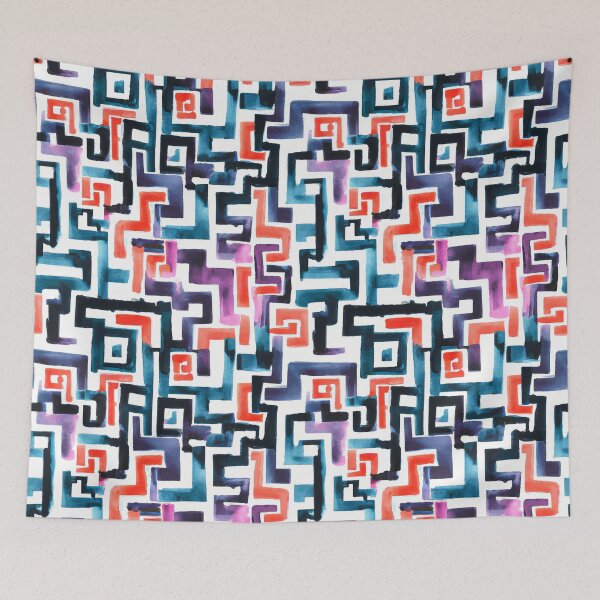 Item preview, Watercolor Geometric Labyrinth, Blue, Red, Orange, Purple designed and sold by Michelebuttons.