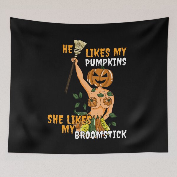 Item preview, He likes my pumpkins she likes my broomstick designed and sold by Marti t-shirts.