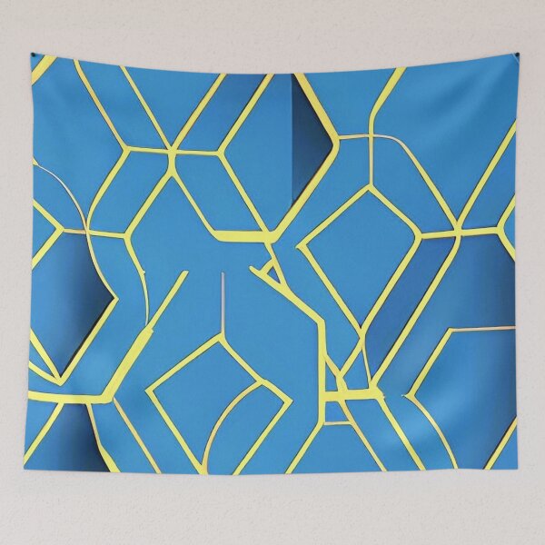 Item preview, abstract yellow hexagons on blue background designed and sold by I-A-Troy.