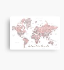 World map adventure awaits in dusty pink and grey Canvas Print