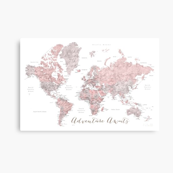 World map adventure awaits in dusty pink and grey Metal Print