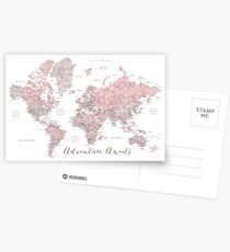 In staubigem Pink und Grau erwartet Sie ein Weltkartenabenteuer Postkarten