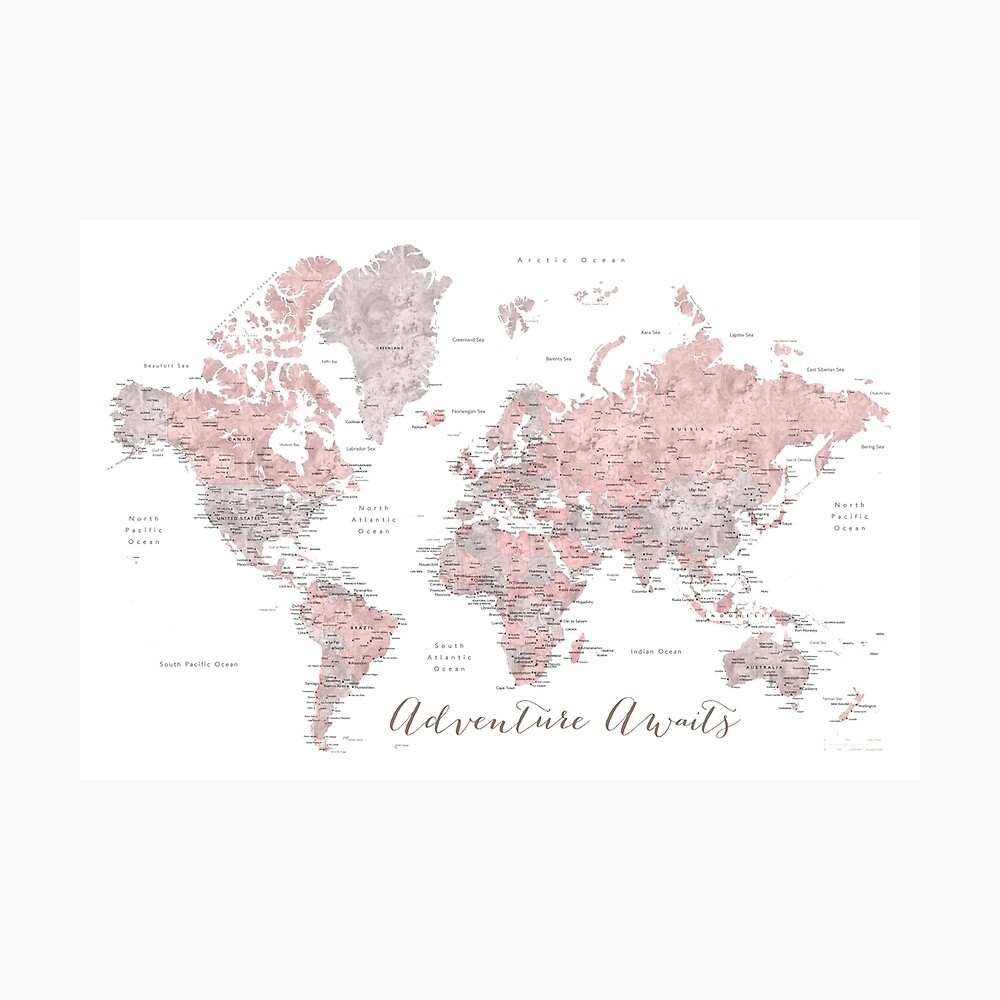 World map adventure awaits in dusty pink and grey Photographic Print