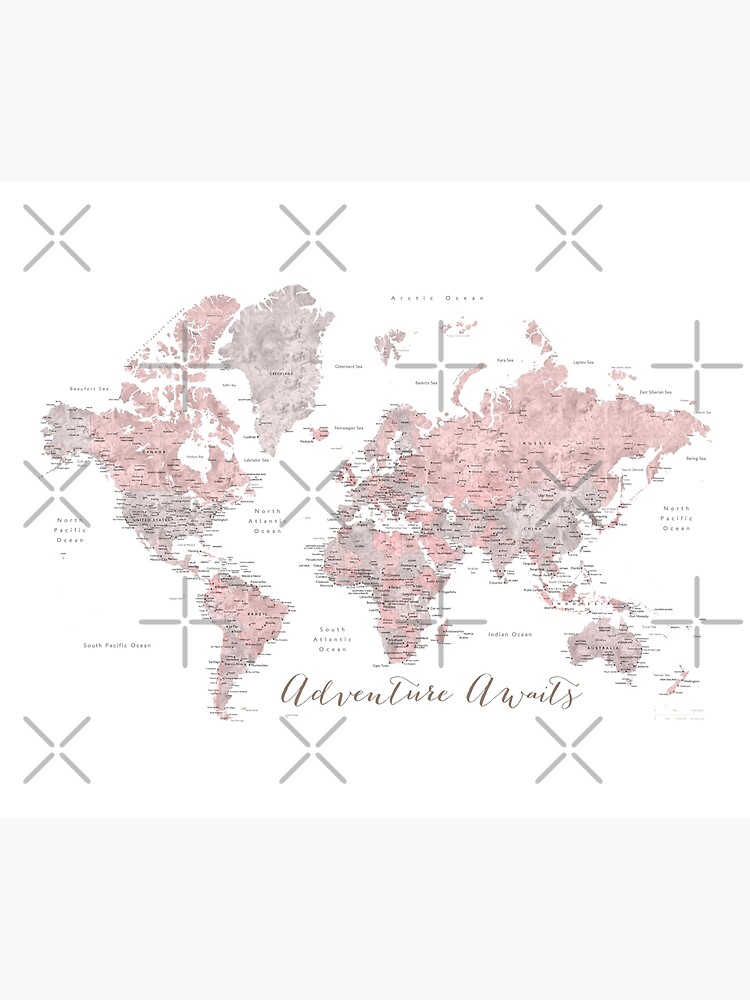 World map adventure awaits in dusty pink and grey by blursbyai