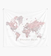 World map adventure awaits in dusty pink and grey Tapestry