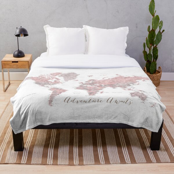 World map adventure awaits in dusty pink and grey Throw Blanket