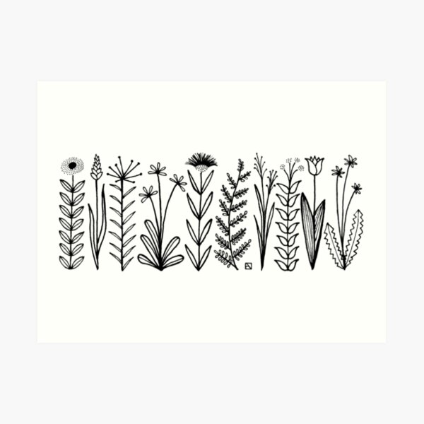 Blumenmuster scharz/weiß / flower pattern Art Print