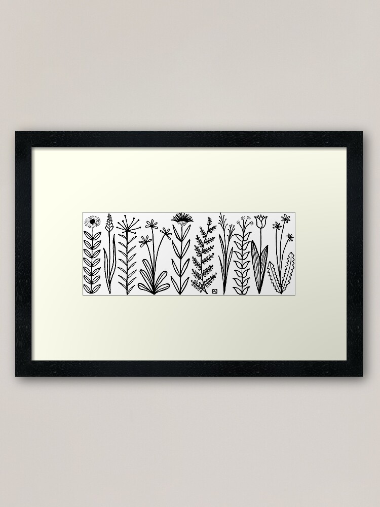 Alternate view of Blumenmuster scharz/weiß / flower pattern Framed Art Print
