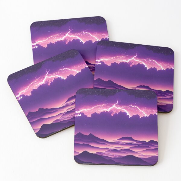 Item preview, Clouds and Lighning Bolts over Purple Mountains - Anime Landscape - Genshin Impact Symbol Element Electro Lightning - Inazuma designed and sold by Fregoulix.