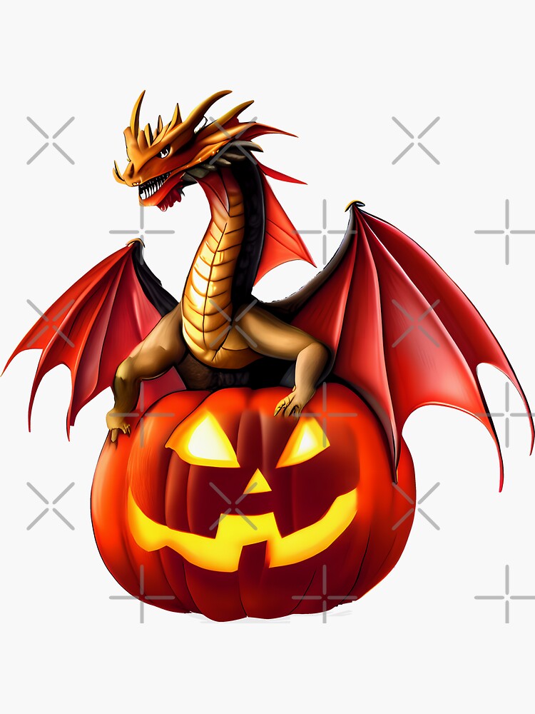 Thumbnail 3 of 3, Sticker, Jack-O-Lantern Halloween Dragon designed and sold by dragynrain.