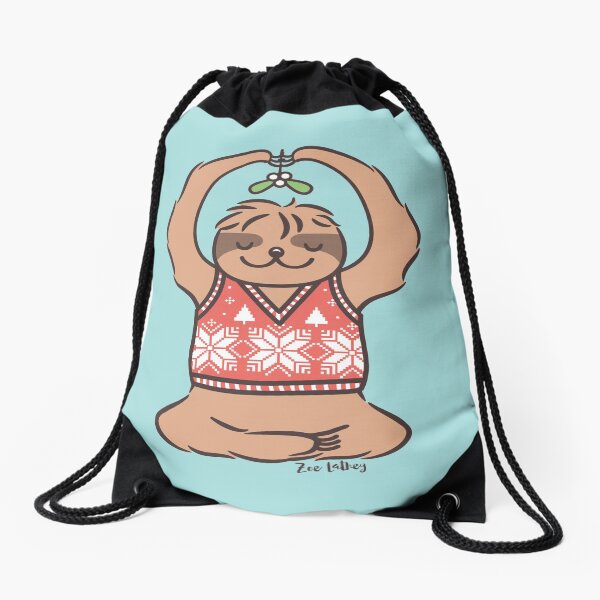 Christmas Kiss Sloth with Mistletoe Drawstring Bag