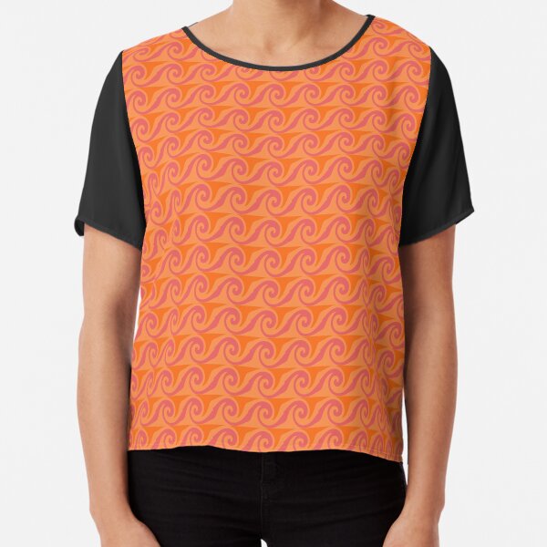 Melon orange monochromatic stripe wave pattern Chiffon Top