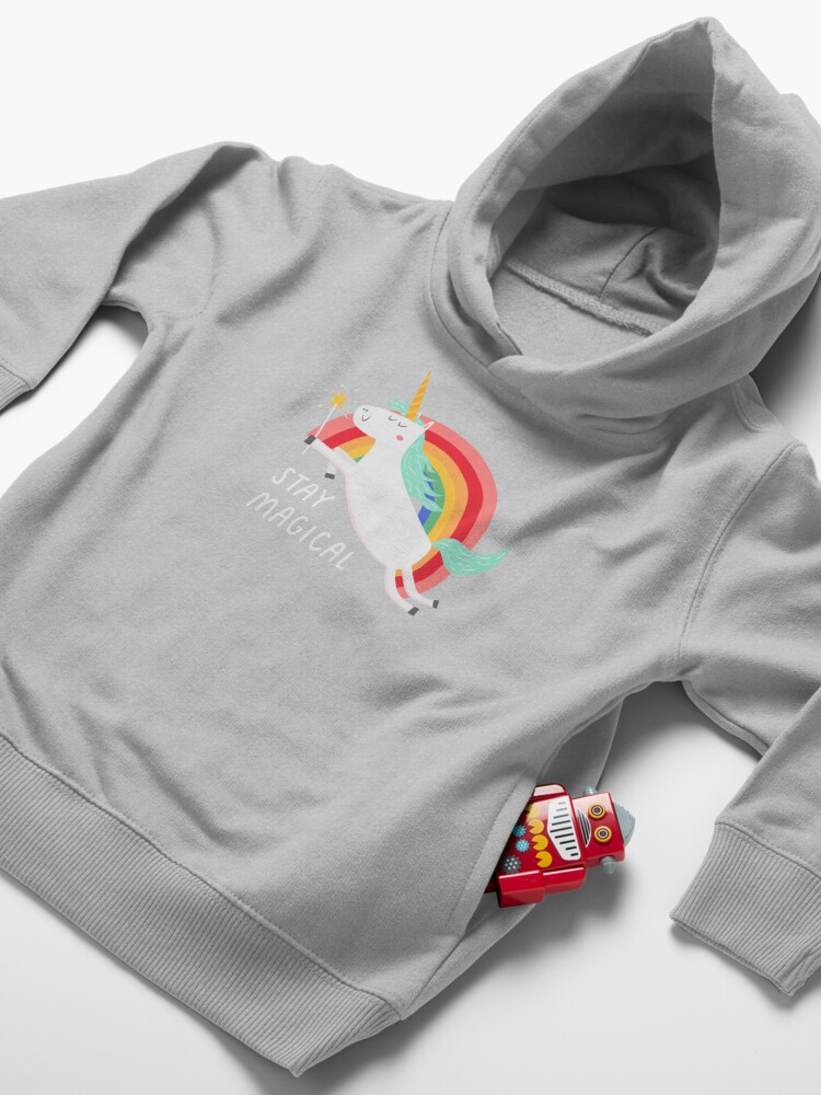 Alternate view of Stay Magical, Rainbow Unicorn Toddler Pullover Hoodie