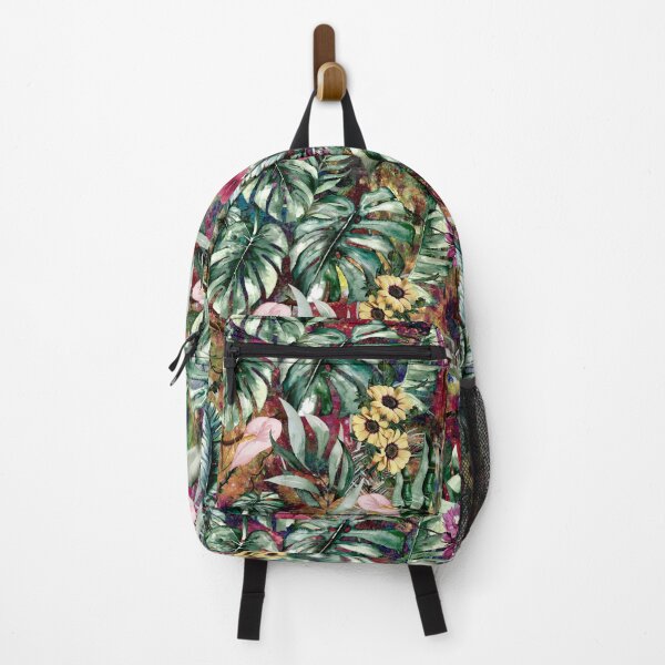 Item preview, Exotic turquoise forest, leaves and flowers tropical pattern, botanical illustration, multicoloured red floral illustration designed and sold by ZeinabTaha.