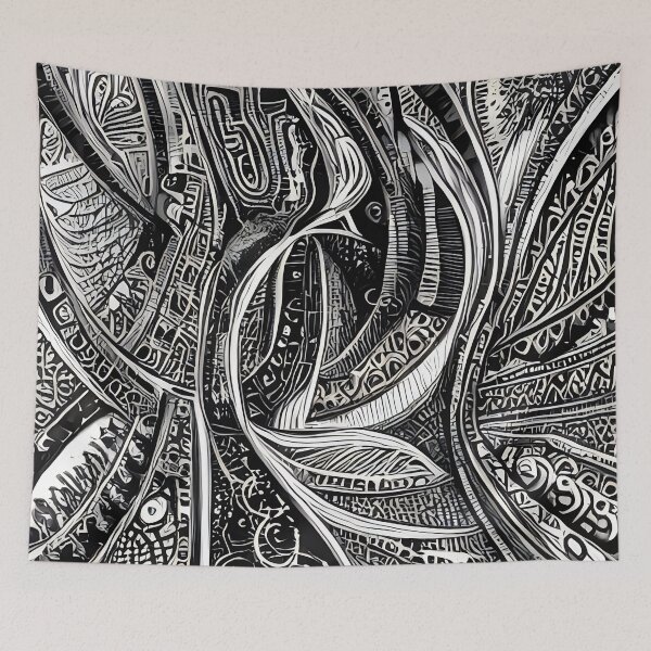 Aperçu de l'œuvre Peinture abstraite intrinquée en noir et blanc créée et vendue par thecocotouchart.