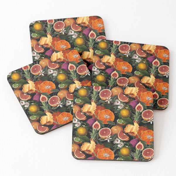 Item preview, Trendy blooming citrus pineapples fruits pattern, orange botanical illustration, black orange floral illustration    designed and sold by ZeinabTaha.