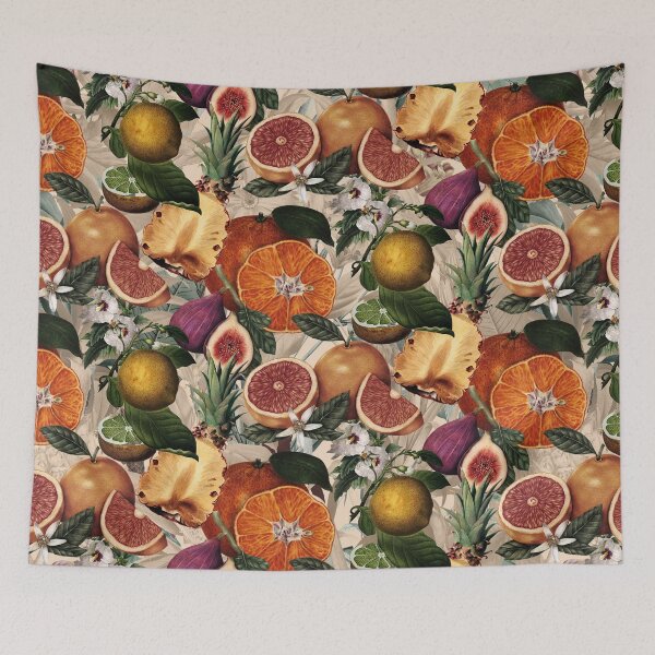 Item preview, Trendy blooming citrus pineapples fruits pattern, orange botanical illustration, beige orange floral illustration    designed and sold by ZeinabTaha.
