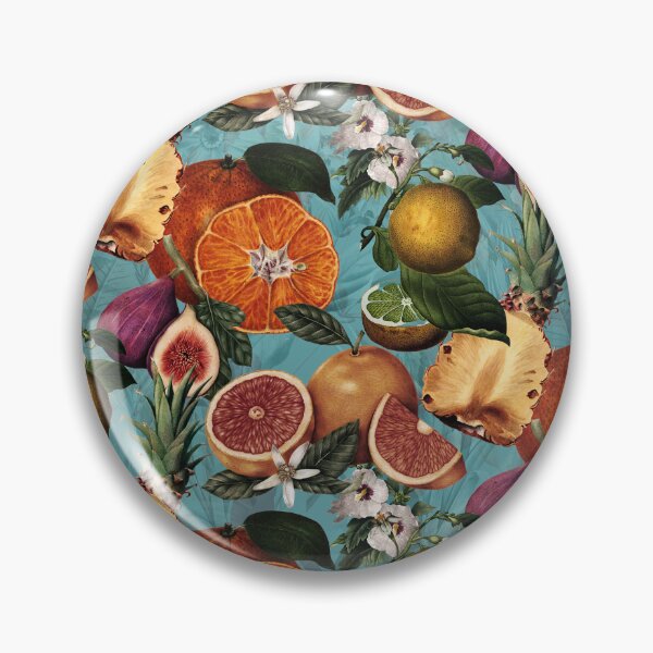 Item preview, Trendy blooming citrus pineapples fruits pattern, orange botanical illustration, blue turquoise floral illustration    designed and sold by ZeinabTaha.