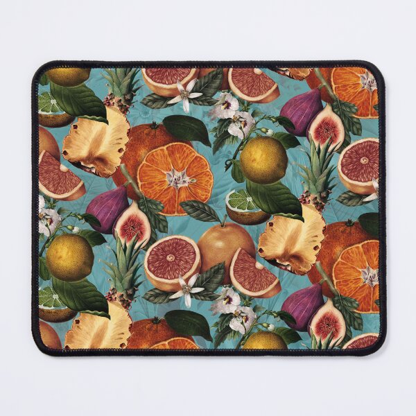 Item preview, Trendy blooming citrus pineapples fruits pattern, orange botanical illustration, blue turquoise floral illustration    designed and sold by ZeinabTaha.